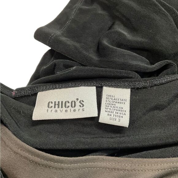 Chico’s Travelers Collection Long Sleeve Black Brown Layered Top Size 3= XL - Picture 2 of 15
